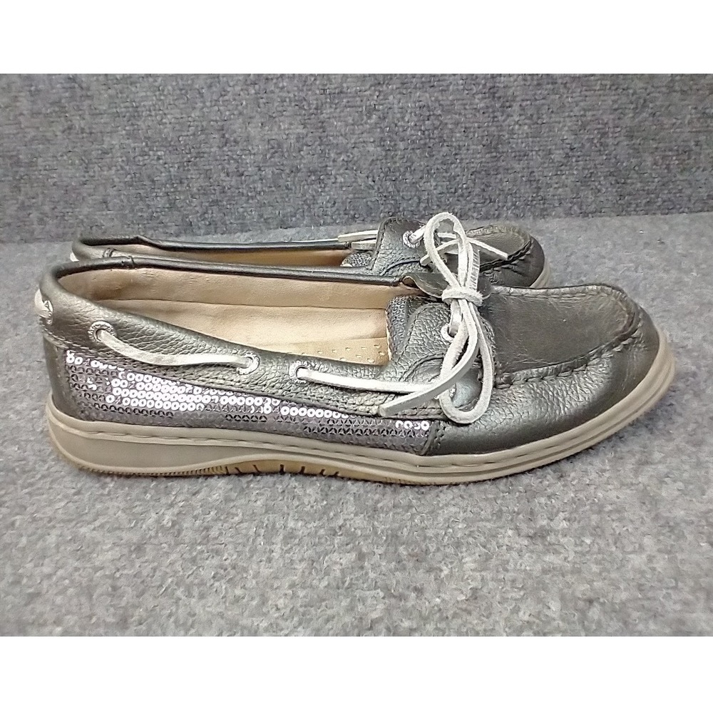 Sebago Skimmer Boat Shoes Womens 9.5 Pewter Metallic Sequin Leather B40218